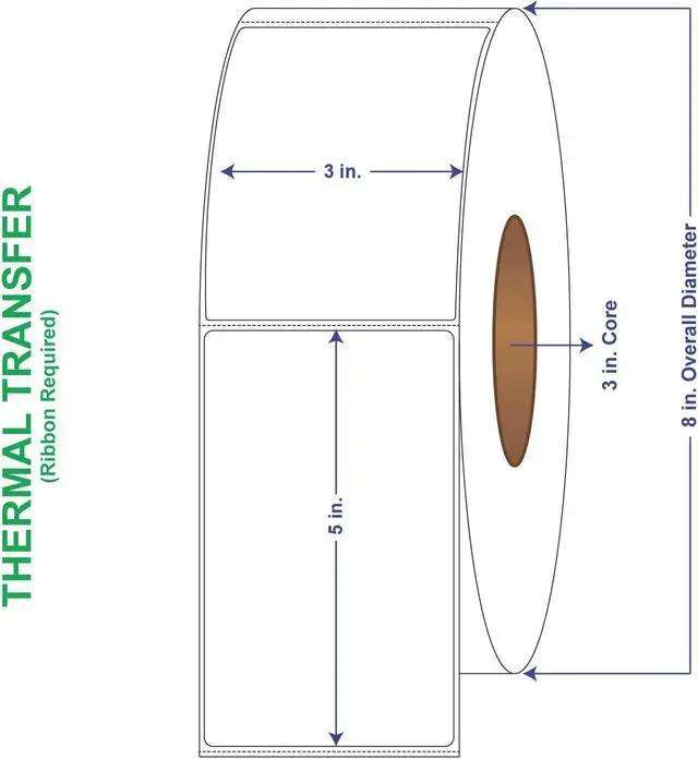 Main image of 3" x 5" General Use Labels, w/ Perf Thermal Transfer Labels, Perforated, 1250 per roll (6 Rolls per Carton)