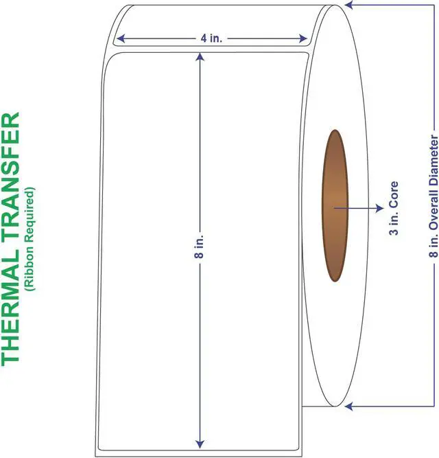 Main image of 4" x 8" General Use Labels, Non-Perf Thermal Transfer Labels, 750 per roll (4 Rolls per Carton)