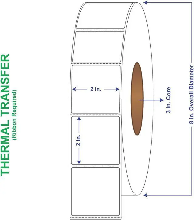 Main image of 2" x 2" General Use Labels, w/ Perf Thermal Transfer Labels, Perforated, 3000 per roll (8 Rolls per Carton)