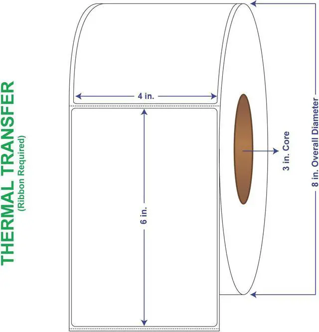 Main image of 4" x 6" General Use Labels, w/ Perf Thermal Transfer Labels, Perforated, 1000 per roll (4 Rolls per Carton)