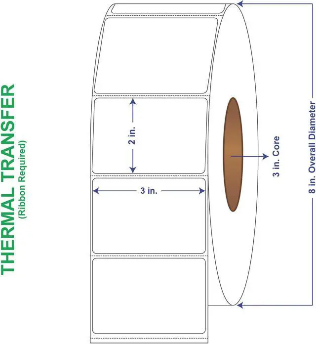 Main image of 3" x 2" General Use Labels, w/ Perf Thermal Transfer Labels, Perforated, 3000 per roll (6 Rolls per Carton)