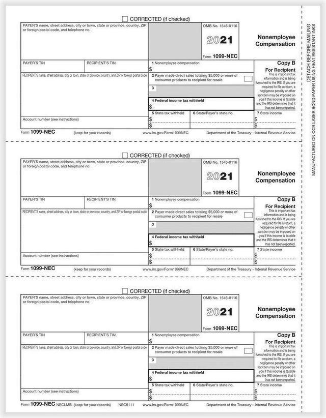 Main image of 1099 NEC Rec Copy B Cut Sheet (400 Forms/Pack)