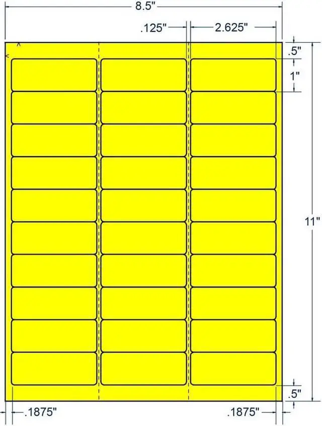 Main image of 2.625" x 1" Fluorescent Yellow Laser Printer Address Label, 30 Labels per Sheet (100 Sheets per Carton)
