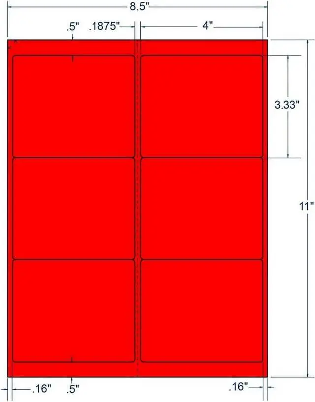 Main image of 4" x 3.33" Fluorescent Red Laser Printer Shipping Label, 6 Labels per Sheet (100 Sheets per Carton)