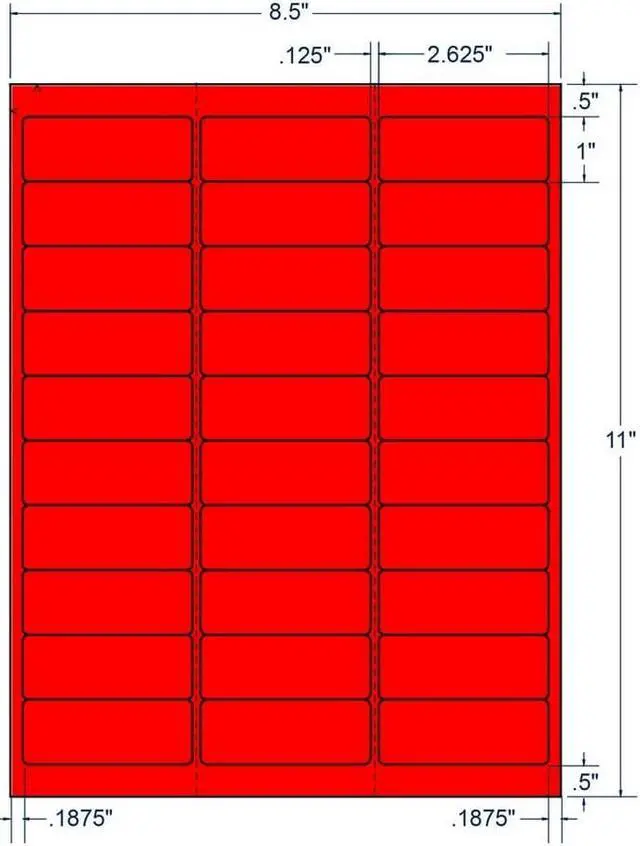 Main image of 2.625" x 1" Fluorescent Red Laser Printer Address Label, 30 Labels per Sheet (100 Sheets per Carton)