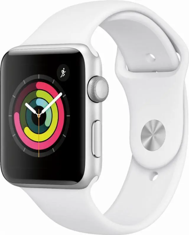 Alt view image 10 of 10 - Apple Watch Series 3 42mm Smartwatch (GPS Only, Silver Aluminum Case, White Sport Band)