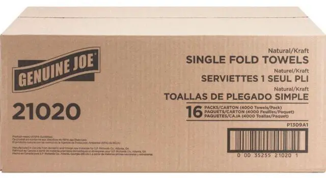 Alt view image 6 of 14 - Genuine Joe Single-Fold Towel 10-1/4"x9-1/10" 250 Sh/PK 16PK/CT NL 21020