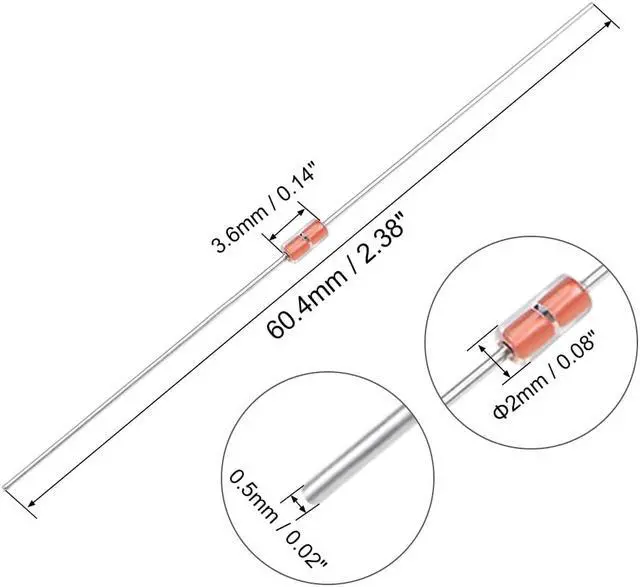 Alt view image 3 of 3 - 20PCS NTC Thermistors Resistors MF58 3950B 10K Ohm Glass Sealed Temperature Sensors