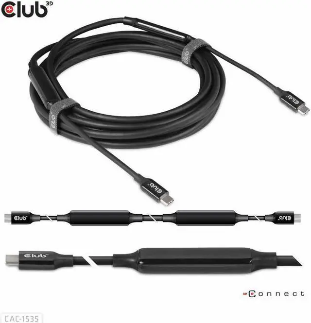 Alt view image 3 of 14 - Club3D USB-C 3.2 Gen2 to USB-C Active Bi-directional Cable 8K60Hz Male/Male 5m/16.4ft Black Adapters