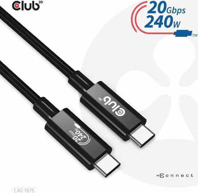 Alt view image 11 of 13 - club 3d usb4 type-c gen2x2 bi-directional cable 40gbps 4k60hz 240w powerdelivery m-m 2m - 6,56ft, cac-1575