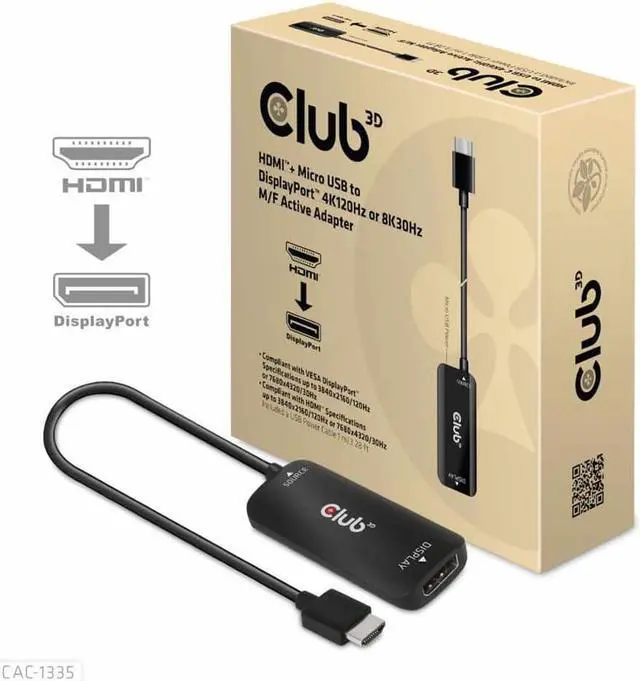 Alt view image 9 of 11 - Club 3D 4K 120Hz or 8k30Hz HDMI to DisplayPort Video Adapter w/USB Power