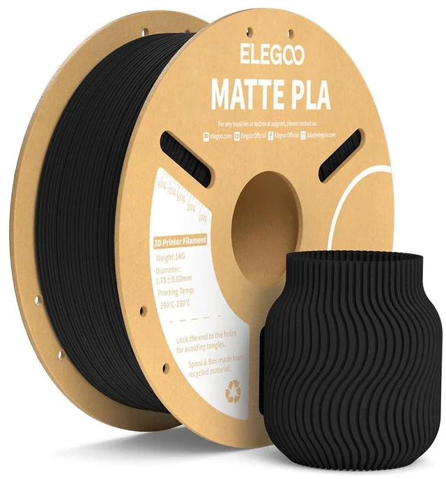 Main image of Elegoo PLA Matte Filament, 1.75mm, 1kg, Matte Black