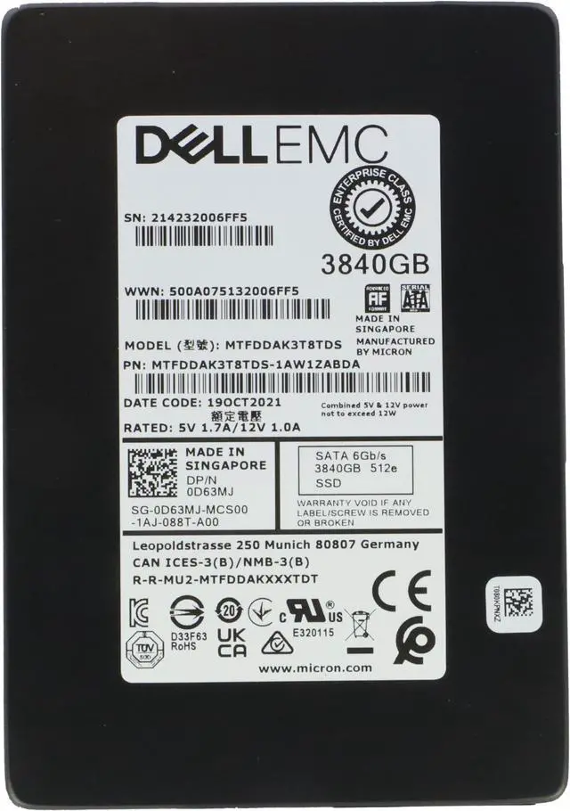 Main image of Dell 400-BDQE 3.84TB 2.5" Read Intensive SATA Cabled SSD Kit, S4510 PHR0P - OEM