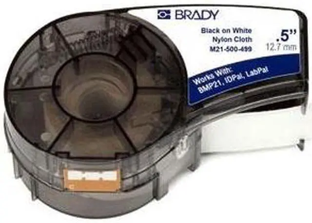 Alt view image 5 of 9 - brady high adhesion cloth label tape m21500499  black on white nylon  compatible with bmp21plus, id pal, and labpal printers  16' length, 0.5" width