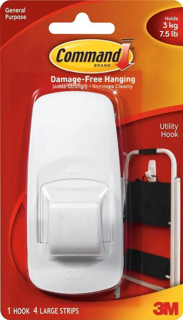 Alt view image 9 of 9 - 3M MMM17004 Jumbo Hooks- Adhesive- 1 Hook-4 Strips- 7-.50 lb Cap.- White
