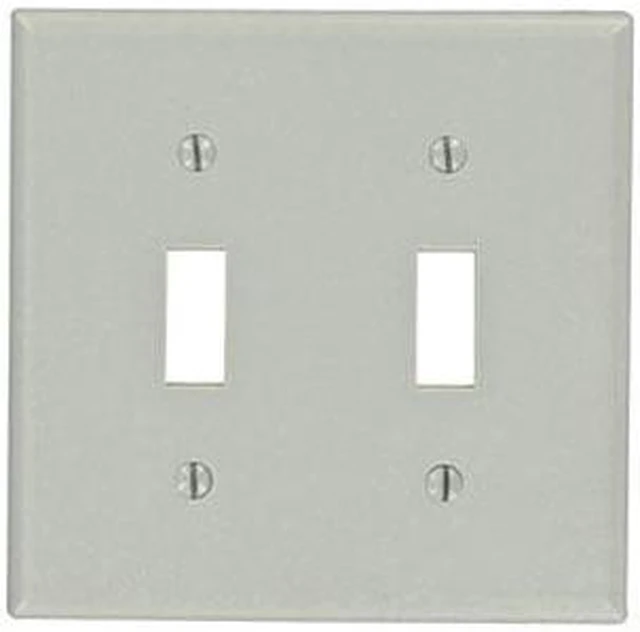 Main image of Leviton 87009 2-Gang Toggle Device Switch Wallplate, Standard Size, Thermoset, Device Mount, Gray