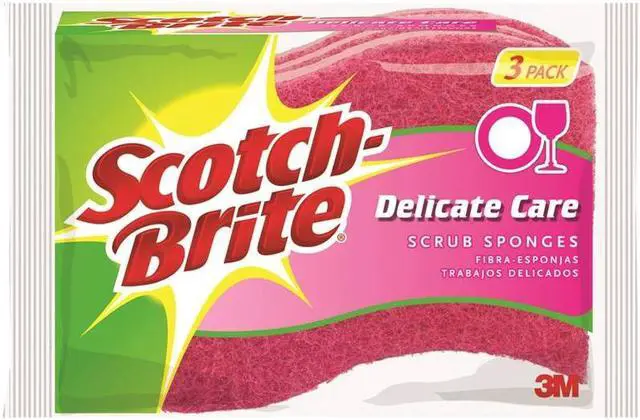 Alt view image 2 of 5 - 3M Scotch-Brite 4.4 In. x 2.6 In. Pink Delicate Scrub Sponge (3-Count) DD-3-8