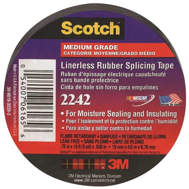 Alt view image 9 of 10 - Tape Elec 3/4In 15Ft 30Mil Epr 3M Wire Terminal Ends 2242 Black EPR 054007061656
