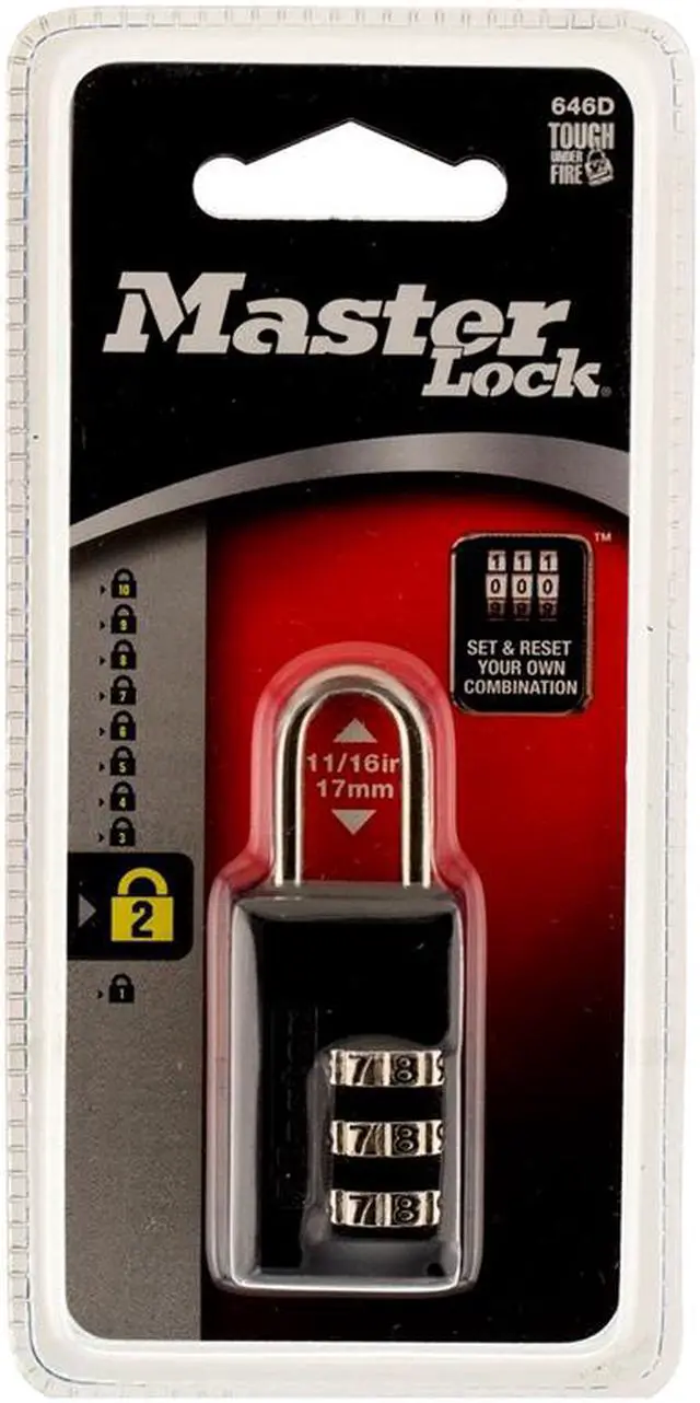 Alt view image 5 of 13 - Master Lock Luggage Padlock,1 1/2 in,Rectangle,Black  646D