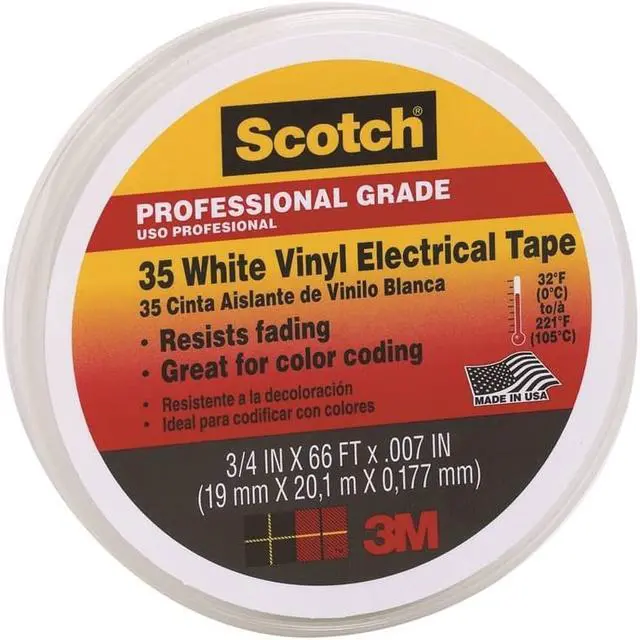 Alt view image 2 of 11 - Scotch #35 White Pro Vinyl Electrical Tape 3/4" x 66ft