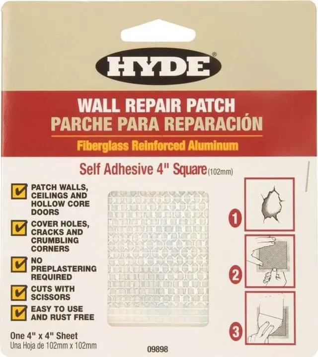 Alt view image 6 of 6 - Hyde Tools, 09898, 4" x 4", Aluminum Mesh Drywall Wall Patch, Self Adhesive, Plaster & Drywall Patching