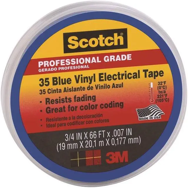 Alt view image 3 of 13 - 3M Scotch 35 Vinyl Electrical Color Coding Tape 3/4" x 66ft Blue 10836 - OEM