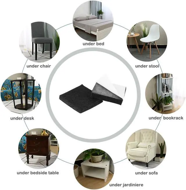 Alt view image 5 of 7 - 180pcs Furniture Felt Pads Square 3/4" Anti-slip Prevent Scratch Pads for Sofa Cabinet Chair Feet Floor Protector Black