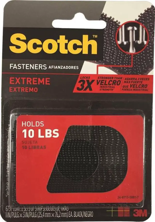 Alt view image 2 of 9 - 3M 64254 Scotch Extreme Fasteners, 1 in x 3 in, 2 Sets of Strips, Black