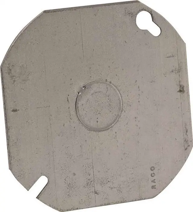Main image of RACO 724 Box Cover, Octagon Box Type, 1 Gang, Galvanized Steel, KO Centered