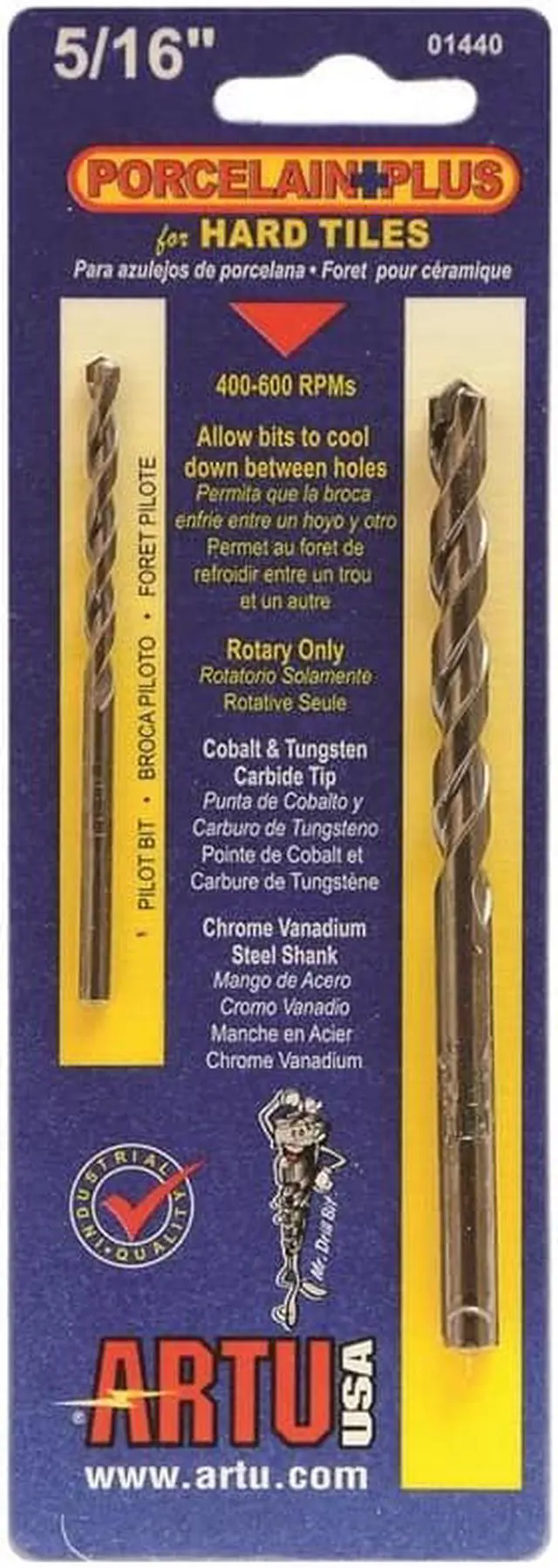 Alt view image 3 of 8 - ARTU 5/16 In. x 4-1/2 In. Cobalt and Tungsten Carbide Glass & Tile Drill Bit