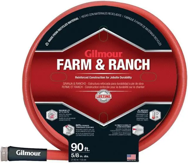 Alt view image 2 of 3 - Farm and Ranch Heavy Duty Garden Hose w/Brass Fittings, 5/8" ID, 90' L, Red Red
