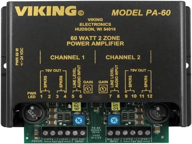 Alt view image 2 of 2 - Viking Electronics VK-PA-60 60w Compact Two Zone Amplifier