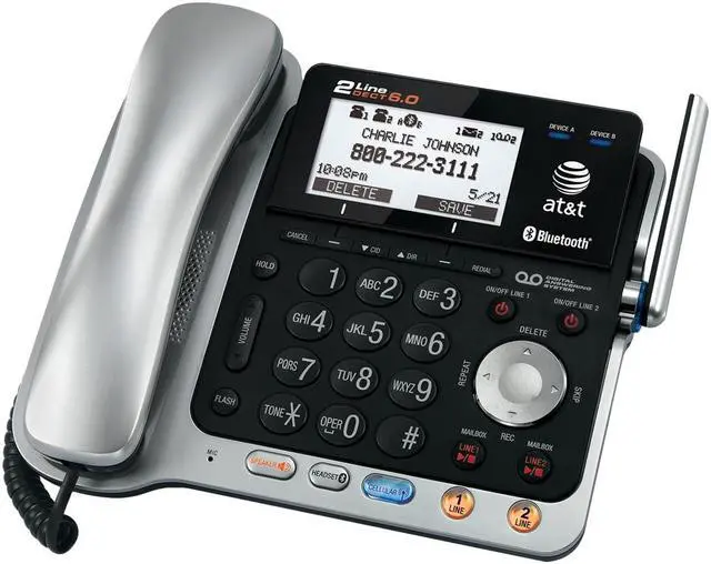Alt view image 2 of 5 - AT&T TL86109  ATT 2-line Corded-Cordless with ITAD