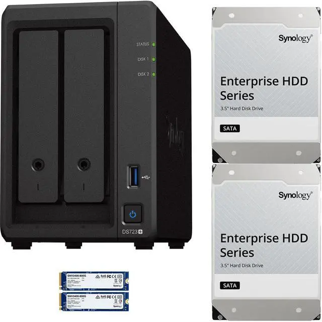 Main image of Synology DS723+ 2-Bay NAS, 2GB RAM, 1.6TB (2x800GB) Cache, 16TB (2 x 8TB) of Synology Enterprise Drives Fully Assembled and Tested By CustomTechSales