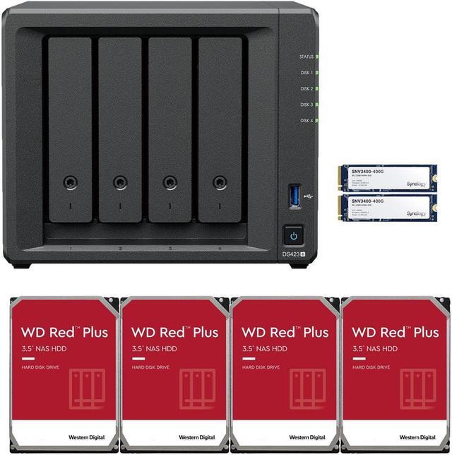 Main image of Synology DS423+ Intel Quad-Core 4-Bay NAS, 2GB RAM, 16TB (4 x 4TB) of Western Digital Red Plus Drives and 800GB (2 x 400GB) Synology Cache Fully Assembled and Tested By CustomTechSales
