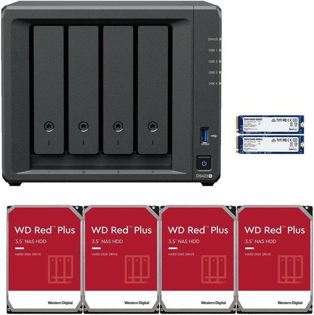 Main image of Synology DS423+ Intel Quad-Core 4-Bay NAS, 2GB RAM, 12TB (4 x 3TB) of Western Digital Red Plus Drives and 1.6TB (2 x 800GB) Synology Cache Fully Assembled and Tested By CustomTechSales