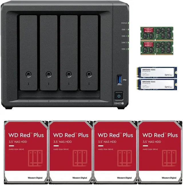 Main image of Synology DS423+ Intel Quad-Core 4-Bay NAS, 6GB RAM, 24TB (4 x 6TB) of Western Digital Red Plus Drives and 800GB (2 x 400GB) Synology Cache Fully Assembled and Tested By CustomTechSales