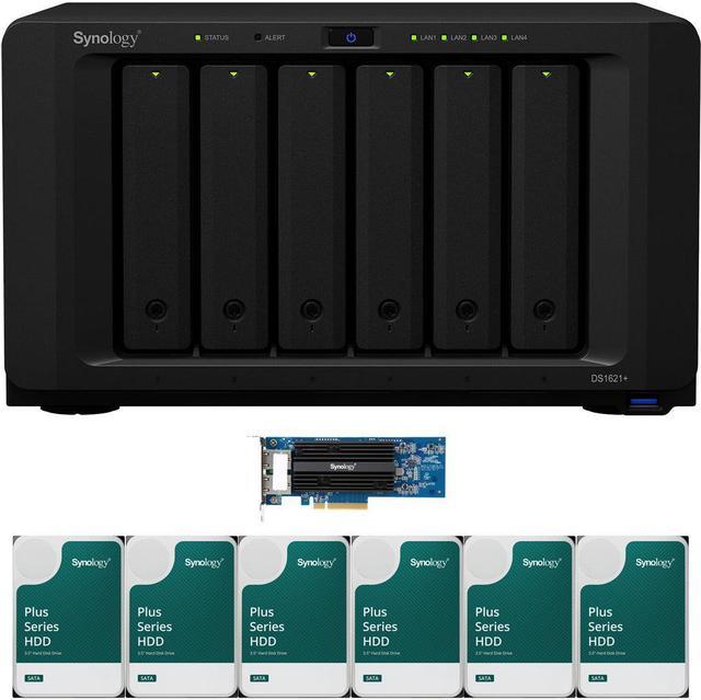 Synology DS1621+ 6-Bay NAS with 4GB RAM, a Synology 2-port 10GbE