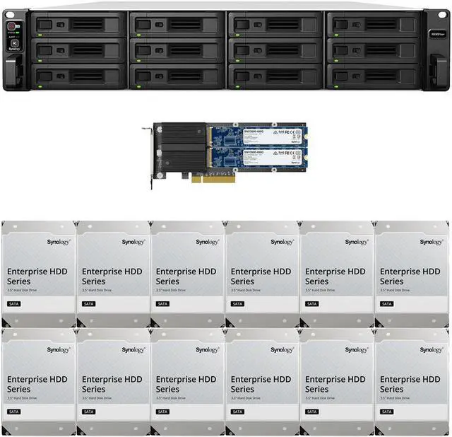 Main image of Synology RS3621xs+ 12-Bay NAS with 8GB RAM and 96TB (12 x 8TB) of Synology Enterprise Drives and 800GB (2 x 400GB) Cache Fully Assembled and Tested By CustomTechSales