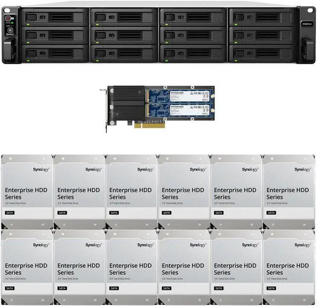 Main image of Synology RS3621xs+ 12-Bay NAS with 8GB RAM and 48TB (12 x 4TB) of Synology Enterprise Drives and 1.6TB (2 x 800GB) Cache Fully Assembled and Tested By CustomTechSales