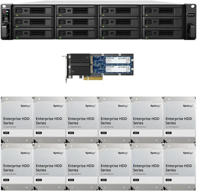 Main image of Synology RS3621RPxs 12-Bay NAS with 8GB RAM and 96TB (12 x 8TB) of Synology Enterprise Drives and 1.6TB (2 x 800GB) Cache Fully Assembled and Tested By CustomTechSales