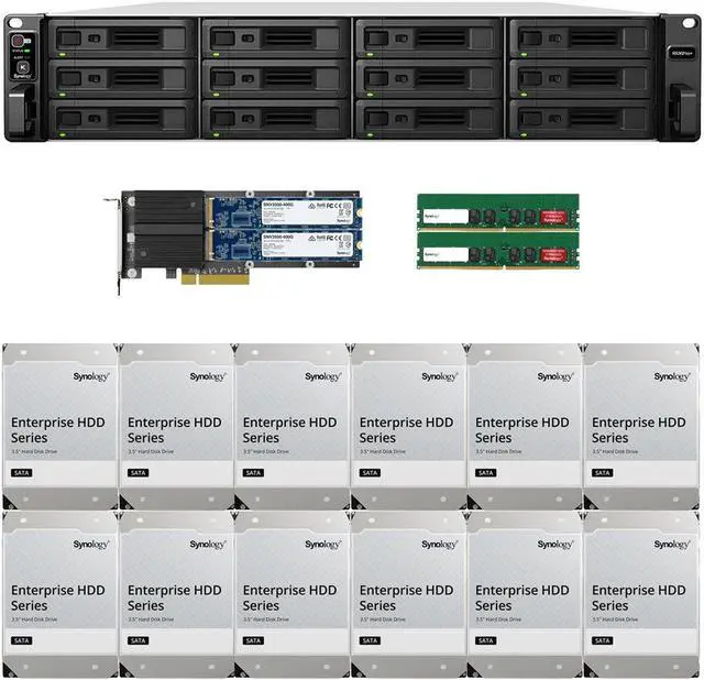 Main image of Synology RS3621xs+ 12-Bay NAS with 16GB RAM and 96TB (12 x 8TB) of Synology Enterprise Drives and 800GB (2 x 400GB) Cache Fully Assembled and Tested By CustomTechSales