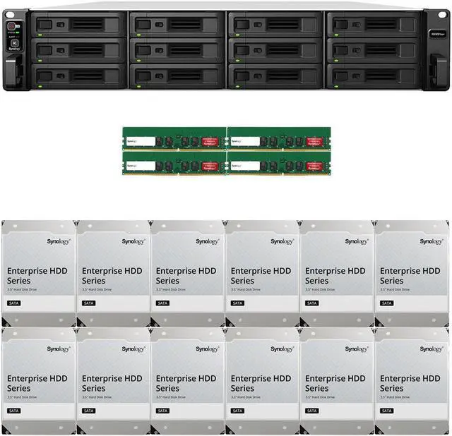 Main image of Synology RS3621xs+ 12-Bay NAS with 64GB RAM and 96TB (12 x 8TB) of Synology Enterprise Drives Fully Assembled and Tested By CustomTechSales