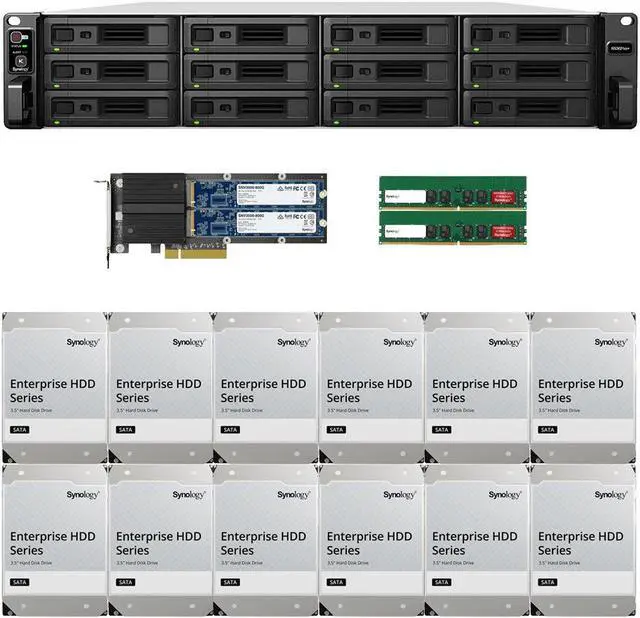 Main image of Synology RS3621xs+ 12-Bay NAS with 16GB RAM and 96TB (12 x 8TB) of Synology Enterprise Drives and 1.6TB (2 x 800GB) Cache Fully Assembled and Tested By CustomTechSales