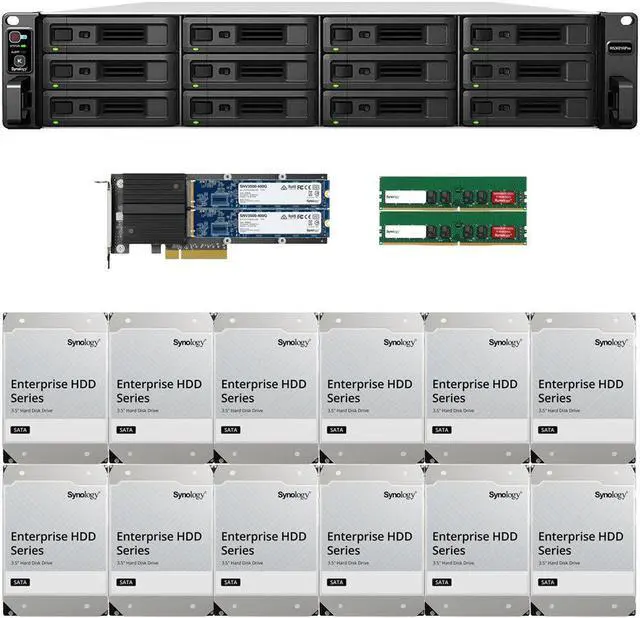 Main image of Synology RS3621RPxs 12-Bay NAS with 16GB RAM and 48TB (12 x 4TB) of Synology Enterprise Drives and 800GB (2 x 400GB) Cache Fully Assembled and Tested By CustomTechSales