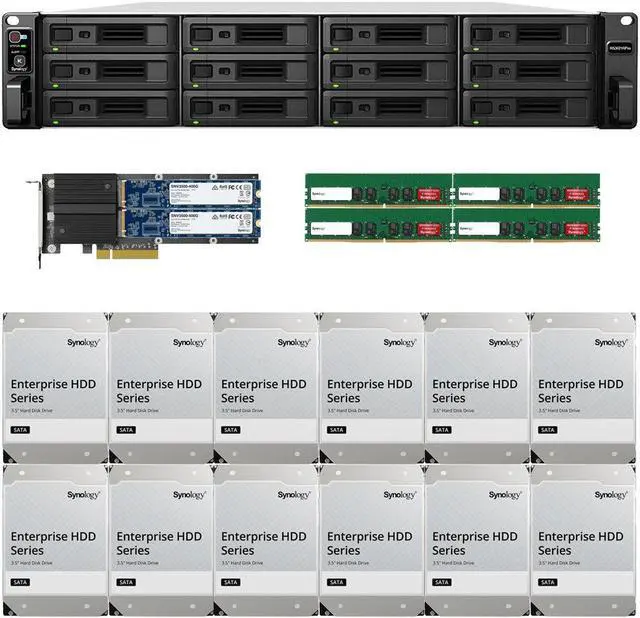 Main image of Synology RS3621RPxs 12-Bay NAS with 64GB RAM and 96TB (12 x 8TB) of Synology Enterprise Drives and 800GB (2 x 400GB) Cache Fully Assembled and Tested By CustomTechSales