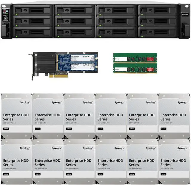Main image of Synology RS3621RPxs 12-Bay NAS with 16GB RAM and 48TB (12 x 4TB) of Synology Enterprise Drives and 1.6TB (2 x 800GB) Cache Fully Assembled and Tested By CustomTechSales