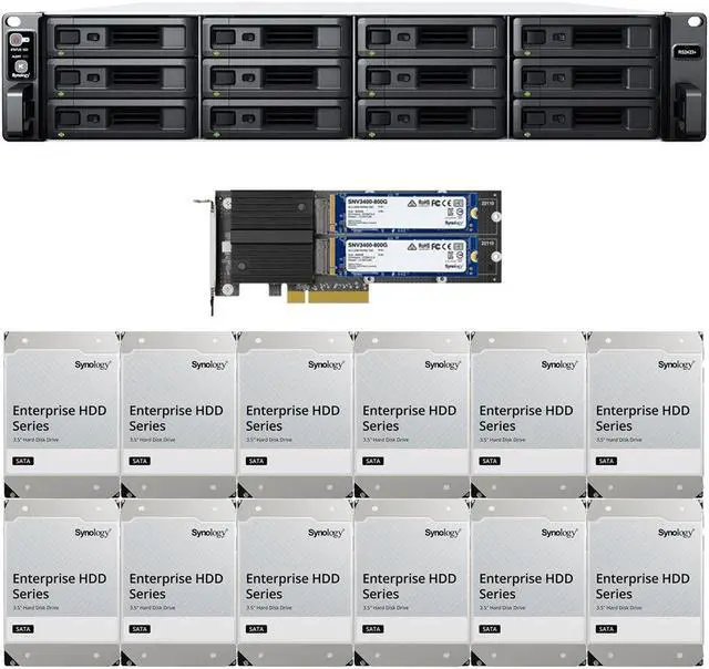 Main image of Synology RS2423+ 12-Bay NAS with 8GB RAM and 192TB (12 x 16TB) of Synology Enterprise Drives and 1.6TB (2 x 800GB) Cache Fully Assembled and Tested By CustomTechSales
