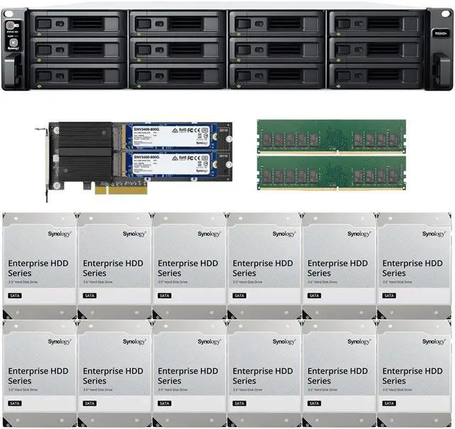 Main image of Synology RS2423+ 12-Bay NAS with 16GB RAM and 144TB (12 x 12TB) of Synology Enterprise Drives and 1.6TB (2 x 800GB) Cache Fully Assembled and Tested By CustomTechSales