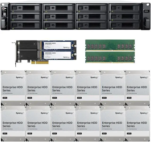 Main image of Synology RS2423+ 12-Bay NAS with 16GB RAM and 48TB (12 x 4TB) of Synology Enterprise Drives and 800GB (2 x 400GB) Cache Fully Assembled and Tested By CustomTechSales